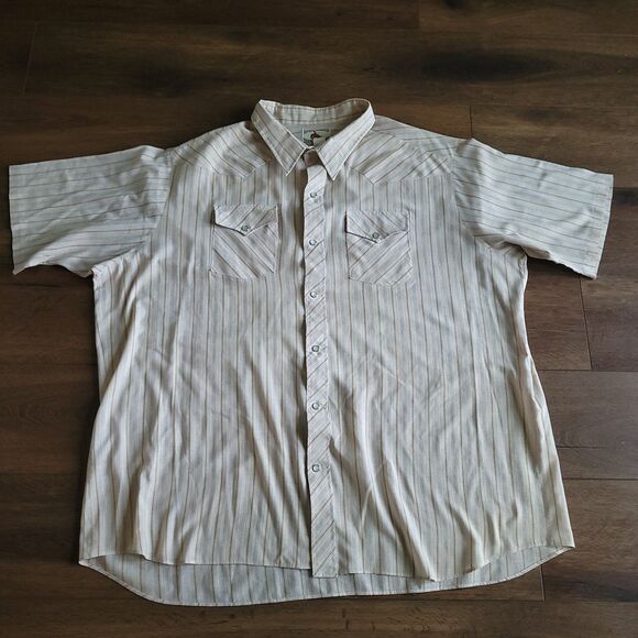 Rancher Westernwear Shirt 4XL Tall Man Snap Brown Stripe Short Sleeve Vintage - Picture 9 of 16